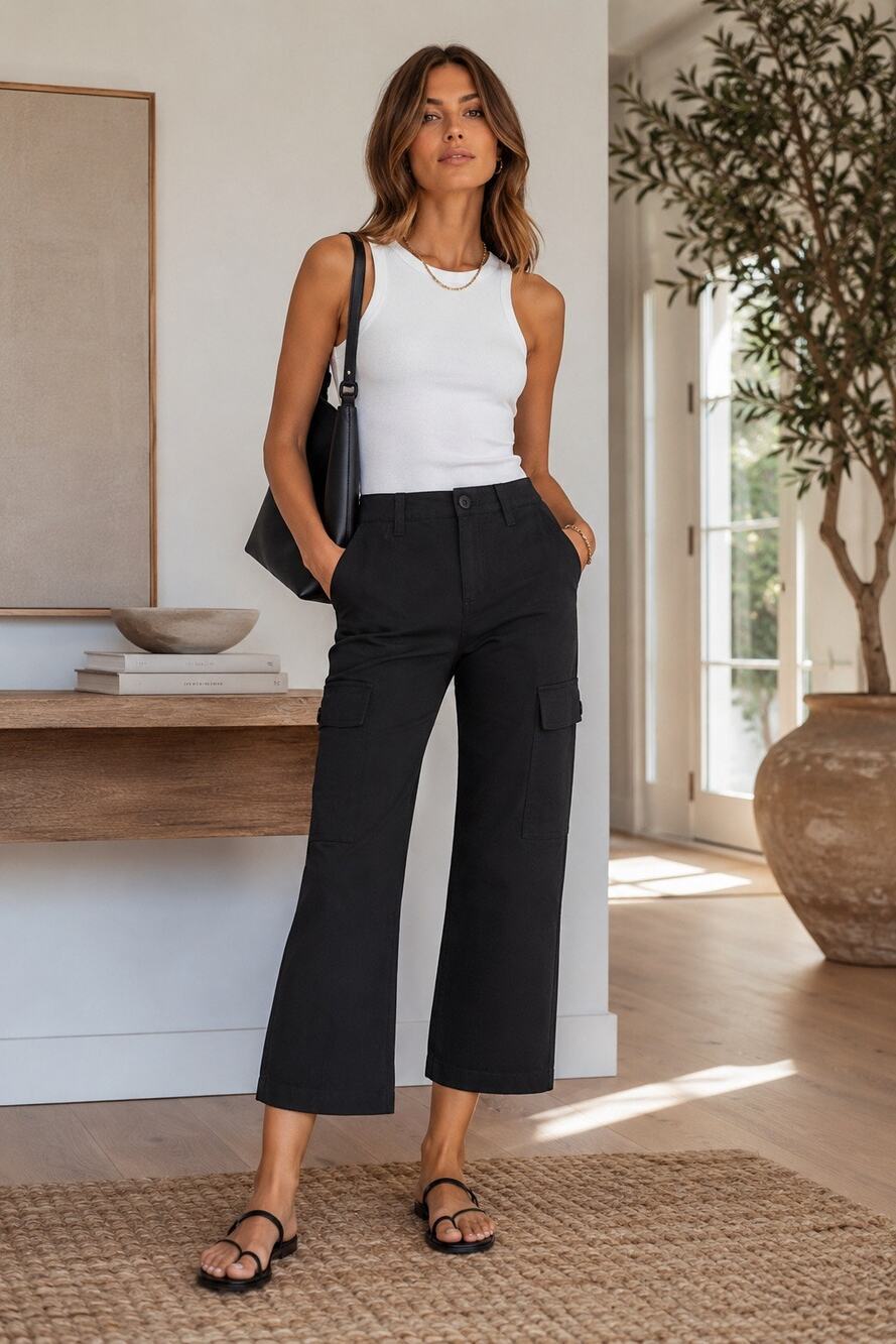 Liverpool Los Angeles Hi-Rise Cargo Crop Straight Pants Black 2/26 Wide Leg